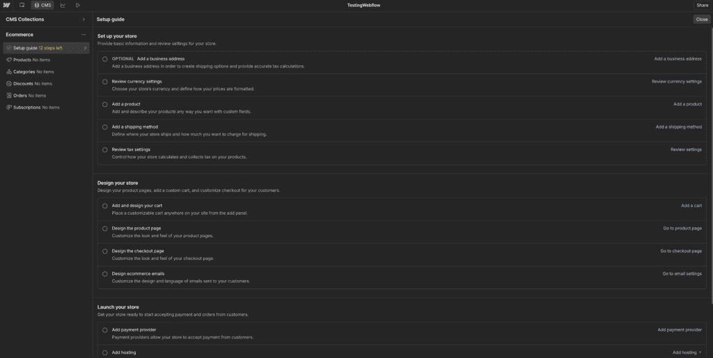 Webflow e-commerce